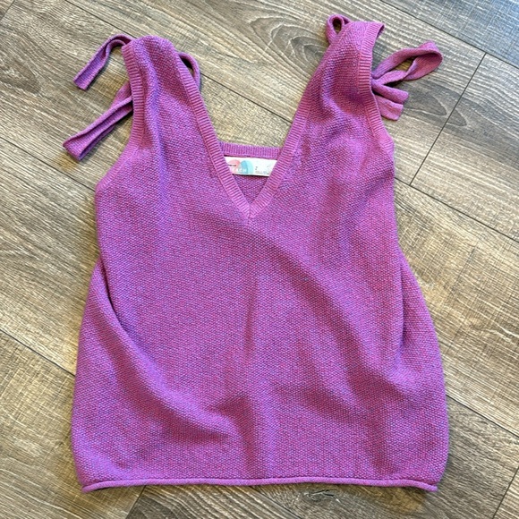 Free People Beach Lavender Cotton Knit Tie-Strap Tank Top V-Neck Small - Picture 2 of 5